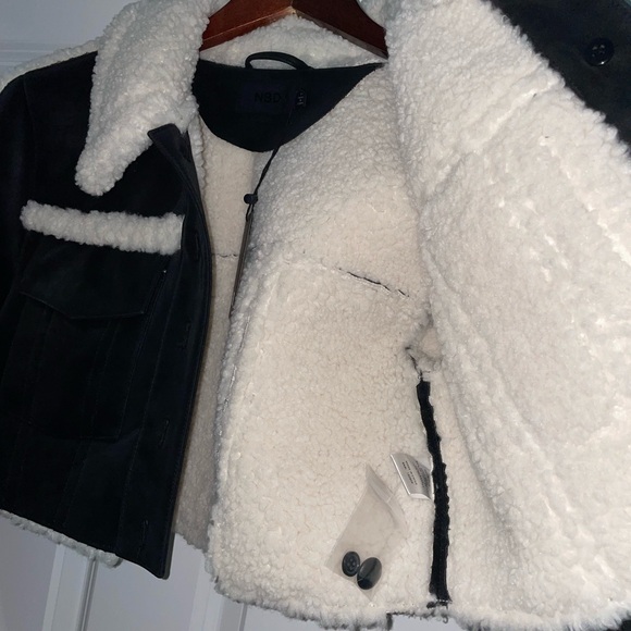 Revolve NBD Dolly Faux Shearling Jacket in Black & Ivory - Picture 9 of 16